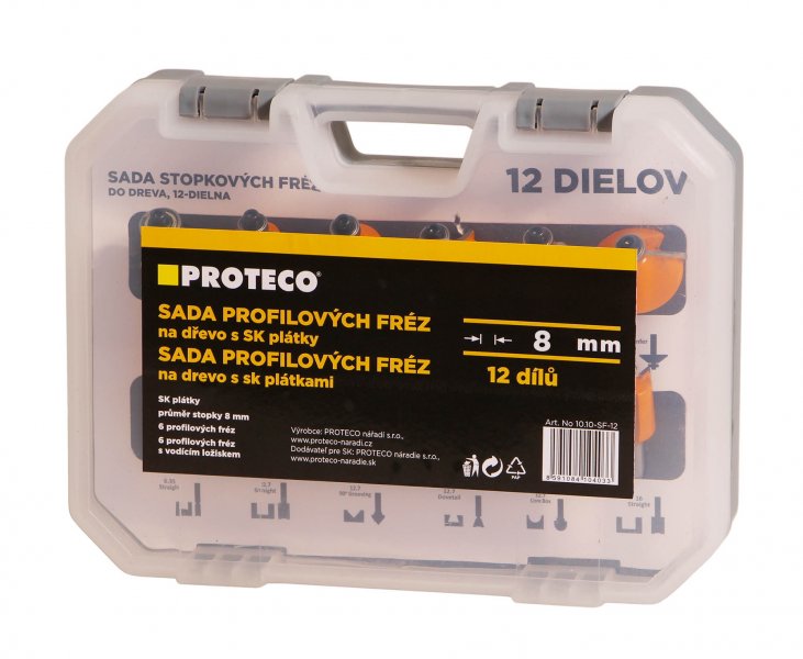 PROTECO 10-SF-12 sada tvarových fréz na dřevo, 12ks, 8mm Obrázek
