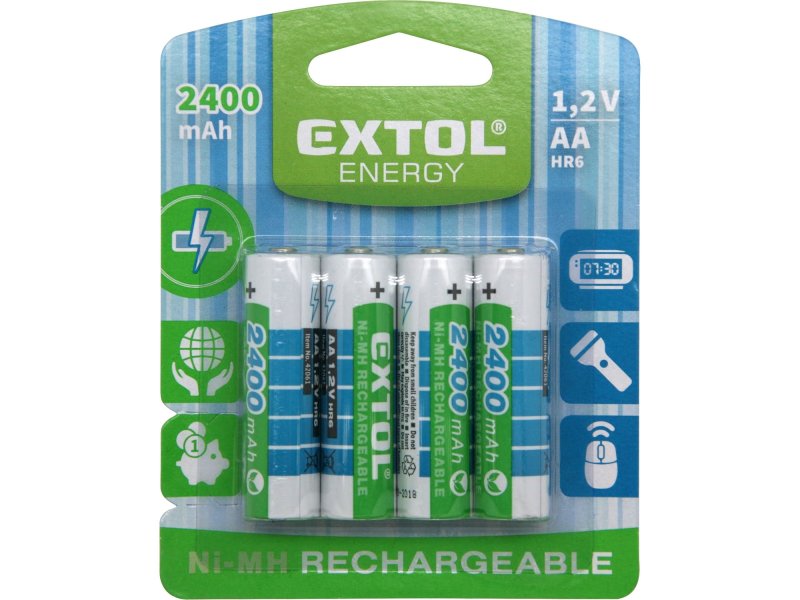 EXTOL ENERGY 42061 tužkové baterie nabíjecí, 4ks, AA (HR6), 1,2V 2400mAh NiMh