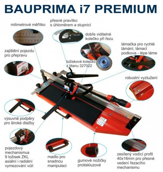 BAUPRIMA i7-125 PREMIUM profesionální ložisková řezačka dlažby s lámací podkovou