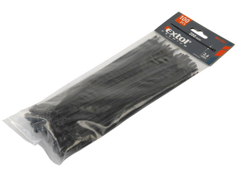 EXTOL PREMIUM 8856164 stahovací pásky na vodiče černé 380x4,8mm - 100ks, nylon