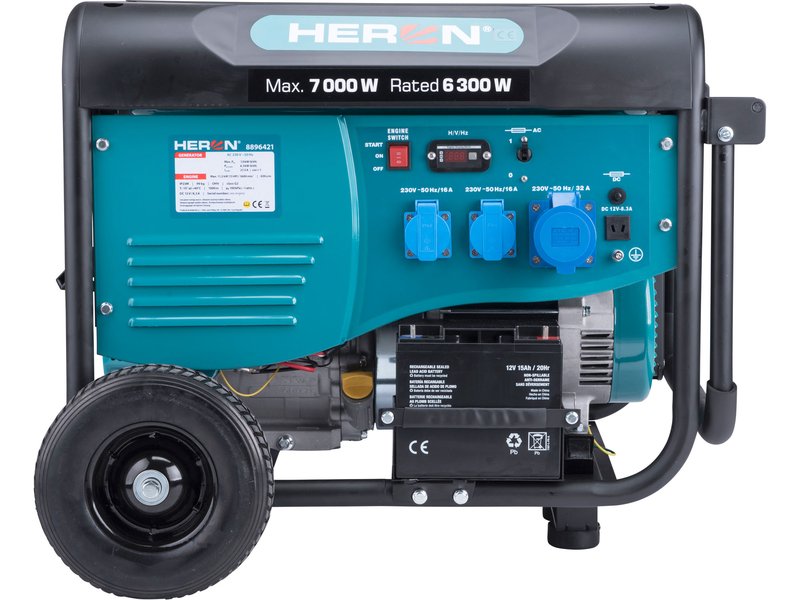 HERON 8896421 elektrocentrála benzínová 7 kW, s el. startem a podvozkem Obrázek