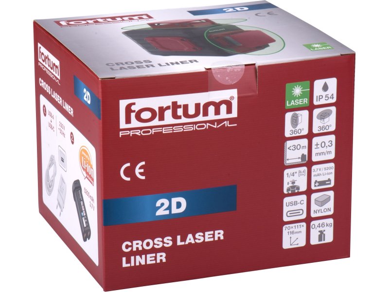 FORTUM 4780214 laser zelený 2D liniový, křížový samonivelační