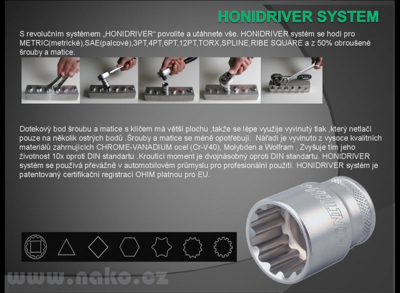 HONITON H3122 klíč ráčnový očkoplochý Honidriver 22mm, 7/8", E28 Obrázek