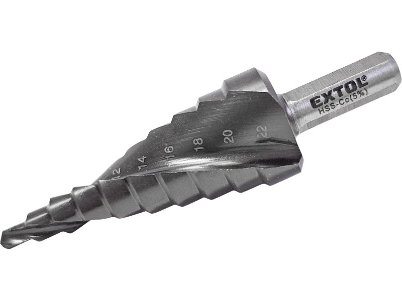 EXTOL INDUSTRIAL 8701192 vrták stupňovitý 4-22mm, po 2mm HSS-Co s lamačem třísek na nerez