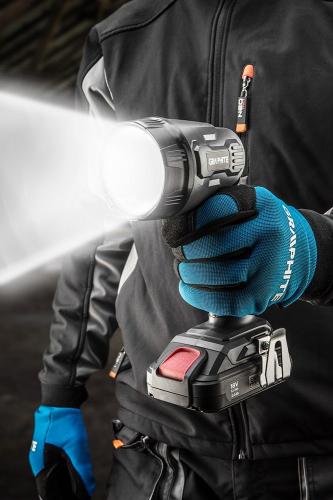 GRAPHITE ENERGY+ 58G016 aku vrtačka, svítilna, nabíječka, akumulátor 18V LiIon 2Ah, brašna Obrázek