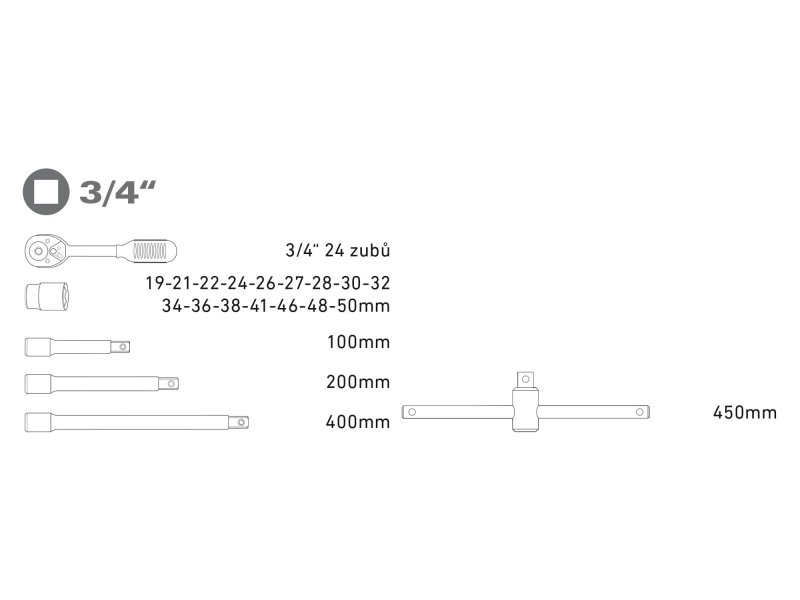 EXTOL PREMIUM 8818350 gola sada 3/4" 19-50m 22ks CrV