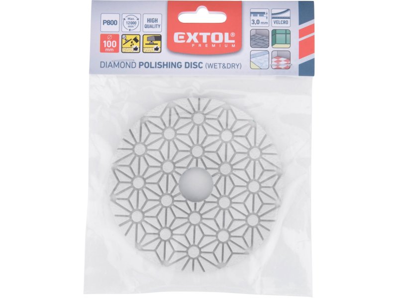 EXTOL PREMIUM 8803097 kotouč diamantový leštící P800 na obklady 100mm suchý zip Obrázek