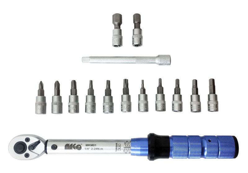 MAGG MKM01 momentový klíč 2-24 Nm 1/4" pro jízdní kola + 13 hlavic a prodloužení Obrázek