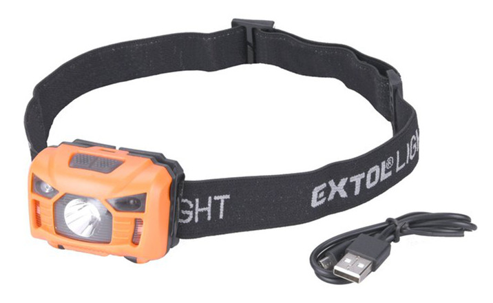 EXTOL LIGHT 43180 čelovka LED 100lm, nabíjecí, USB, IR senzor