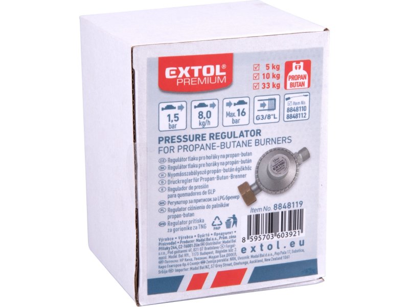 EXTOL PREMIUM 8848119 regulátor tlaku na Propan-Butan 1,5 bar, závit G3/8"L