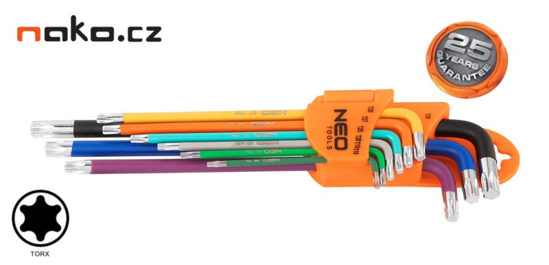 NEO TOOLS 09-518 sada klíčů TORX T10-T50, barevné 9ks Obrázek