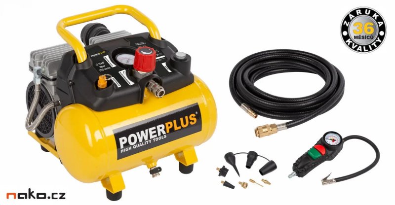 POWERPLUS POWX1724S bezolejový kompresor SILENT 6L + příslušenství Obrázek