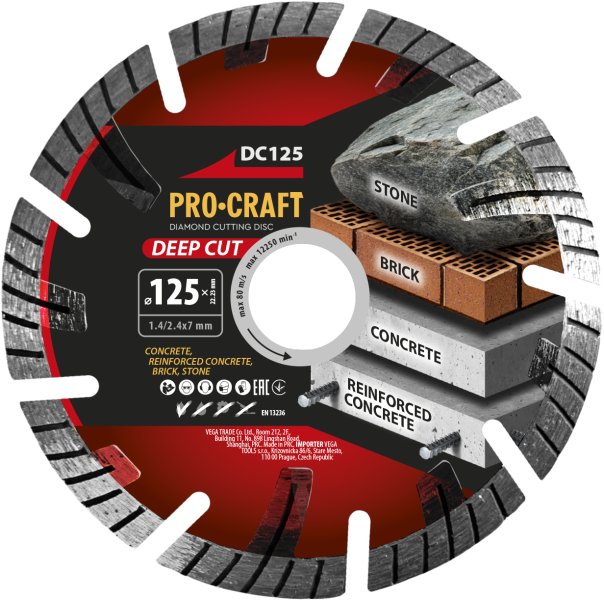 PROCRAFT DC125 diamantový řezný kotouč Deep Cut na železobeton, kámen, cihly