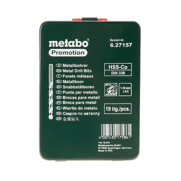 Metabo sada vrtáků HSS-Co 19 dílů 1-10mm po 0,5mm 627157