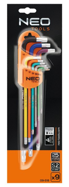 NEO TOOLS 09-518 sada klíčů TORX T10-T50, barevné 9ks Obrázek