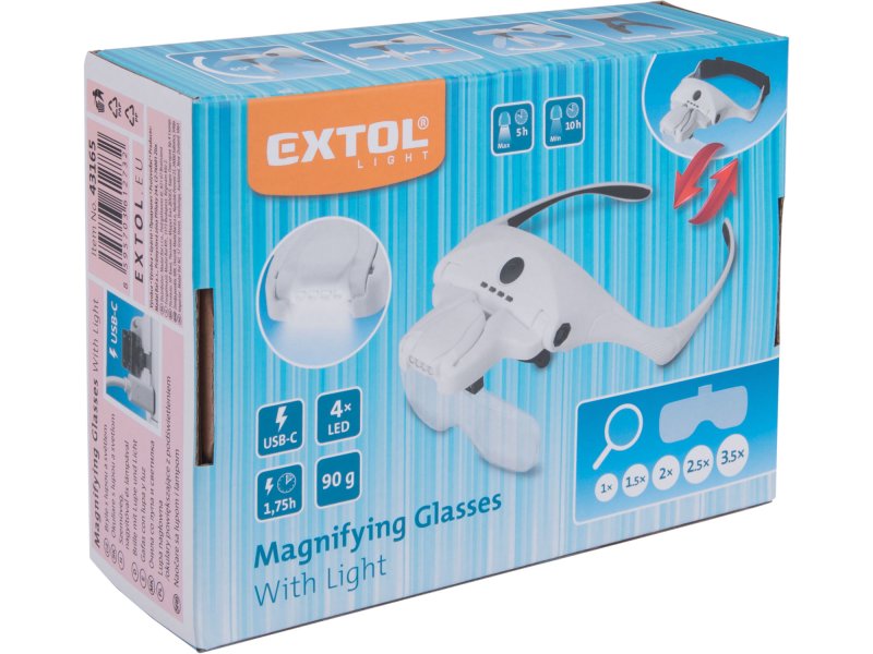 EXTOL LIGHT 43165 brýle s lupou a LED osvětlením, 1-3,5x zvětšení ...