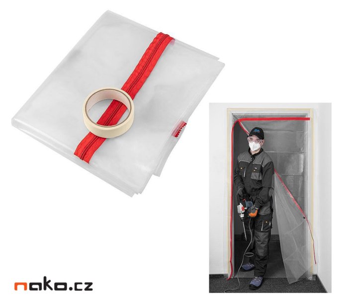 NEO TOOLS 49-800 protiprachová igelitová dveřní clona se zipem 2,14 x 1,21m tvar "L"