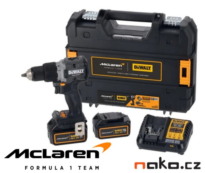 DeWALT DCD85MP2T aku příklepová vrtačka 18V 2x 5Ah XR LiIon edice McLaren F1 Team Obrázek