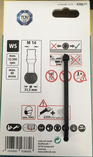 WOLFCRAFT 4386000 kulová rašple do úhlové brusky Obrázek