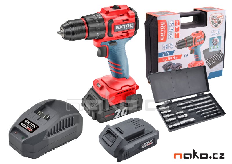 EXTOL PREMIUM 8891806 příklepová aku vrtačka SHARE20V LiIon 2x 2Ah 20V brushless
