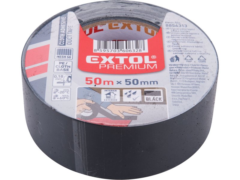 EXTOL PREMIUM 8856313 textilní páska lepicí univerzální, 50mm x 50m černá