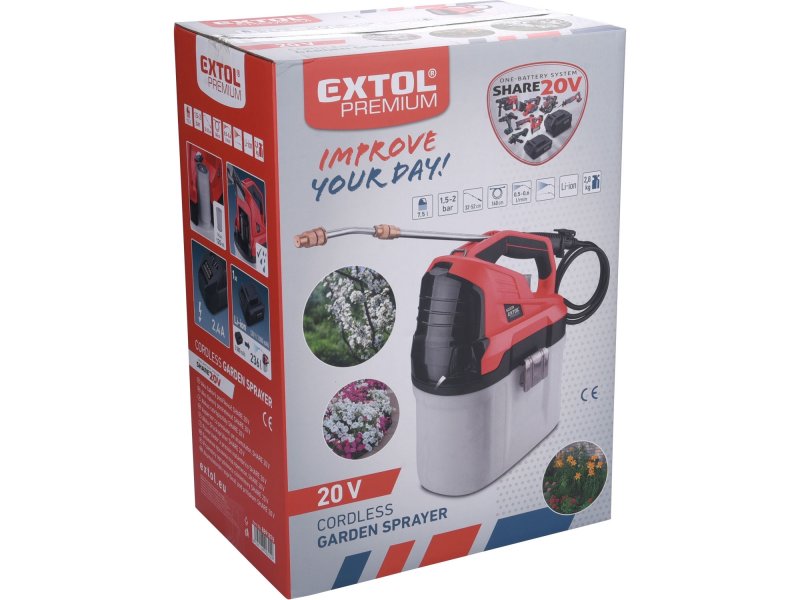 EXTOL PREMIUM 8891878 Aku tlakový postřikovač 7,5l SHARE20V, 20V Li-ion, 2000mAh Obrázek