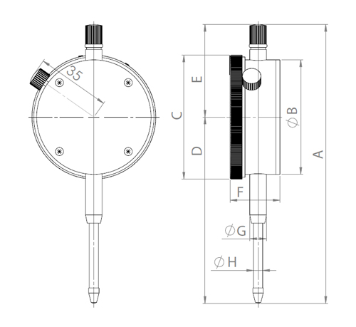 KINEX úchylkoměr číselníkový 1155-02-010, 0-10 mm/60 mm/0,01 mm, ČSN EN ISO 463, ČSN 25 18 Obrázek