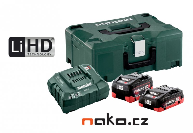 METABO Basic Set 18V LiHD (akumulátor 4.0+5.5Ah+nabíječka ASC 55 MetaLock II) 685136000 Obrázek