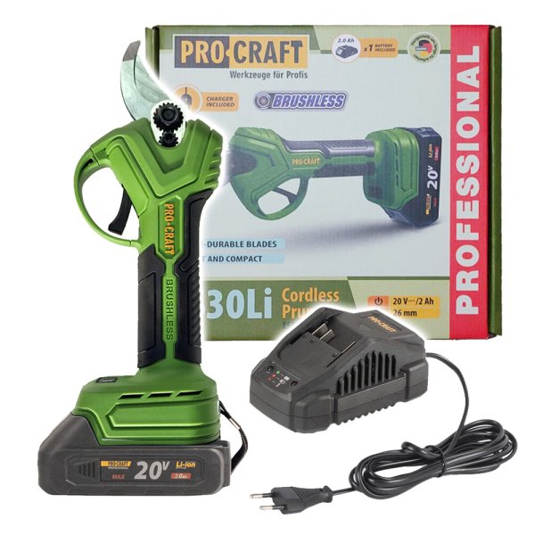 PROCRAFT ES30Li1B zahradní aku nůžky na větve bezuhlíkové LiIon 20V 2Ah Obrázek