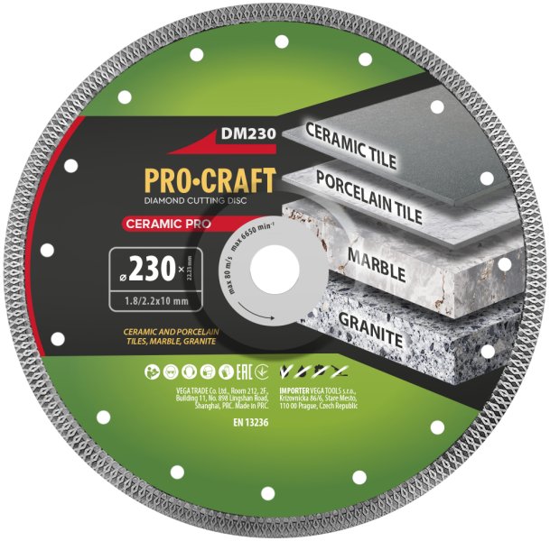 PROCRAFT DM230 diamantový řezný kotouč Ceramic na dlaždbu, mramor, žulu, granit