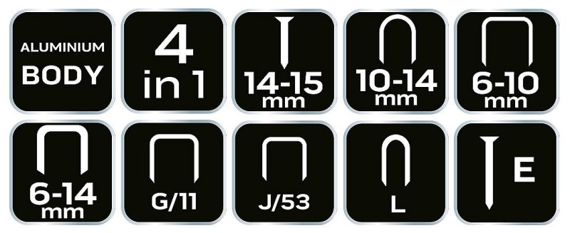 NEO TOOLS 16-030 ruční sponkovačka / hřebíkovačka multifunkční 4v1 J,G,L,E 6-14mm Obrázek