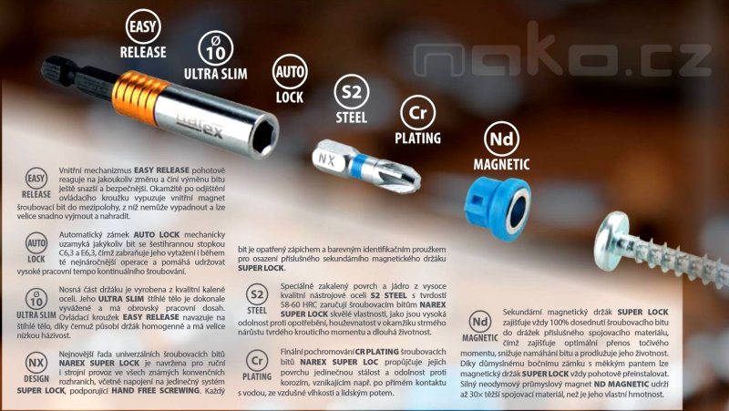 NAREX 52-Bit Box SUPER LOCK 52dílná sada bitů Obrázek