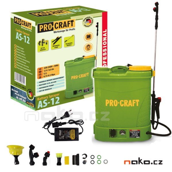 PROCRAFT AS-12 aku zádový zahradní postřikovač LiIon 12V 8Ah 12 lit.