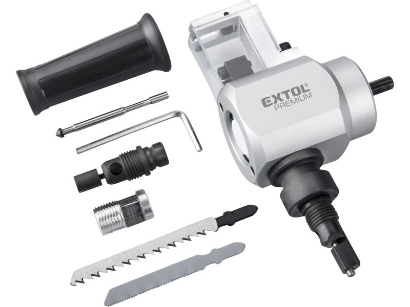 EXTOL PREMIUM 8813654 dvou funkční nástavec na vrtačku ke stříhání plechu a řezání dřeva Obrázek