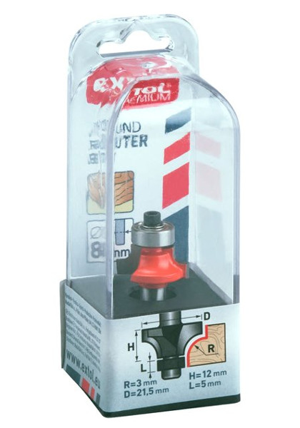 EXTOL PREMIUM 8802103 fréza zaoblovací (vydutá) do dřeva, R3mm, stopka 8mm Obrázek