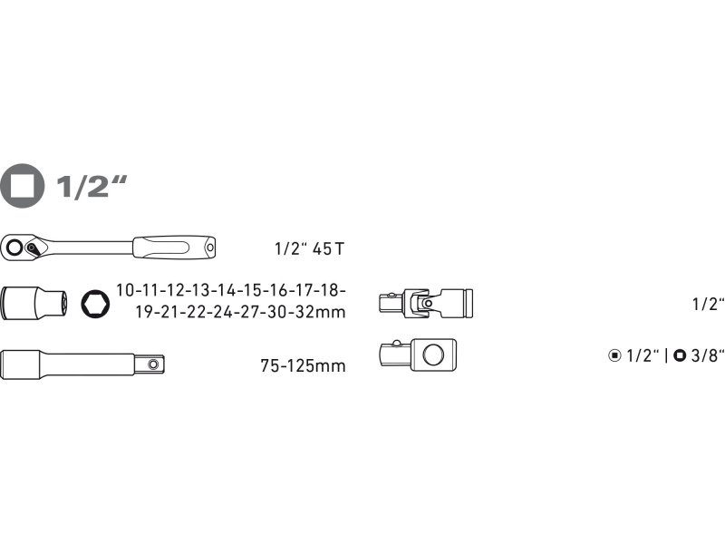 EXTOL PREMIUM 65231 gola sada 1/2" CrV 21ks Obrázek