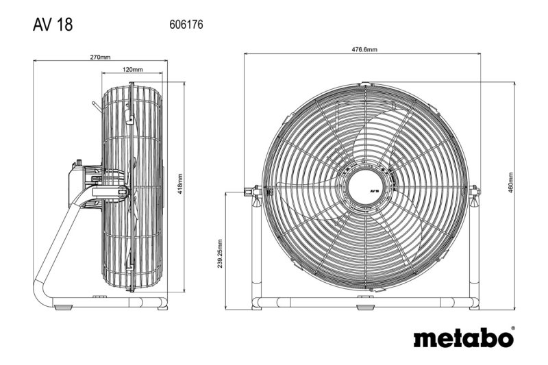 METABO AV 18 aku ventilátor 606176850 bez akumulátoru