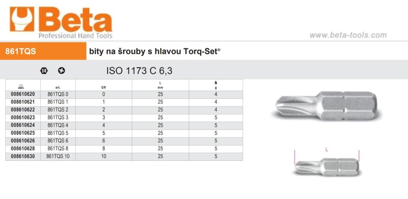 BETA 861TQS 3 bit 1/4" pro šrouby Torq-Set Obrázek