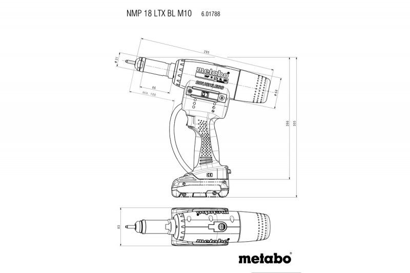 METABO NMP 18 LTX BL M10 aku nýtovací pistole na nýtovací matice 601788840 bez aku Obrázek