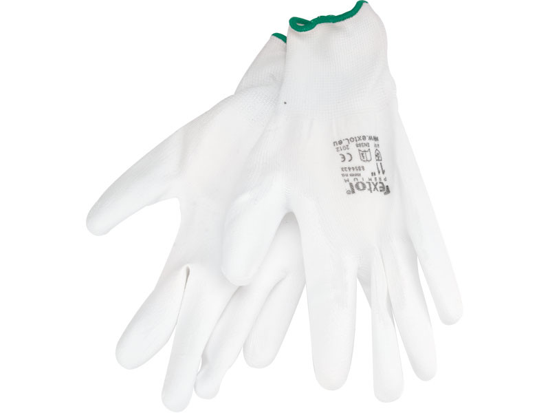 EXTOL PREMIUM rukavice z polyesteru polomáčené v PU bílé, velikost 11" 8856633