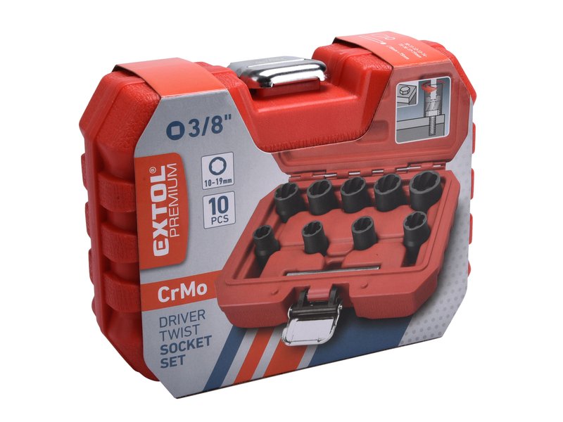 EXTOL PREMIUM 8818141 sada hlavice na uvolňování šroubů a matic 10ks, 3/8", 10-19mm Obrázek