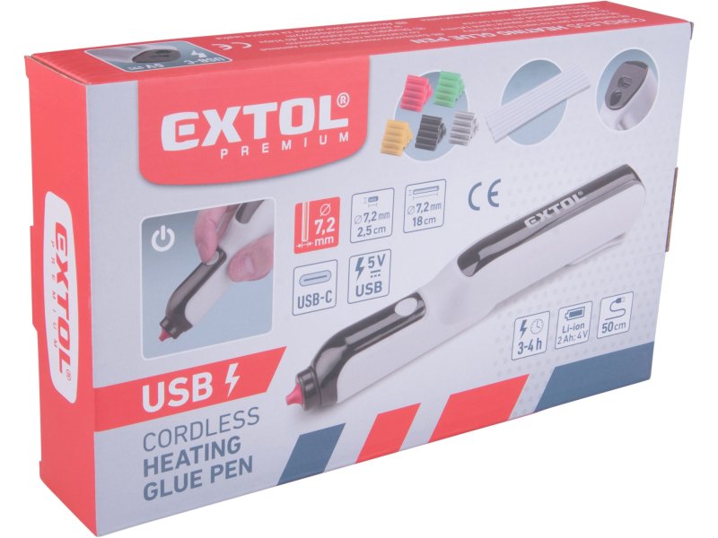 EXTOL PREMIUM 8891503 tavné lepící aku pero 7,2mm 4V LiIon 2Ah USB