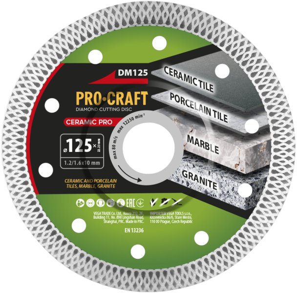 PROCRAFT DM125 diamantový řezný kotouč Ceramic na dlažbu, mramor, žulu, granit