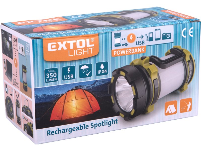 EXTOL LIGHT 43140 svítilna s lucernou a powerbankou, 350lm Cree XPG2 LED, USB nabíjení