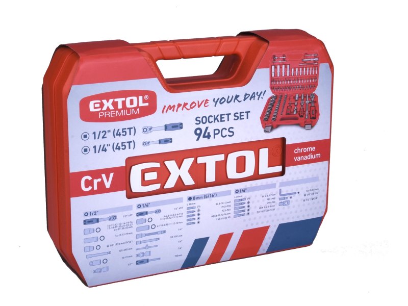 EXTOL PREMIUM 8818337 gola sada 1/4" 1/2" 94 dílů CrV