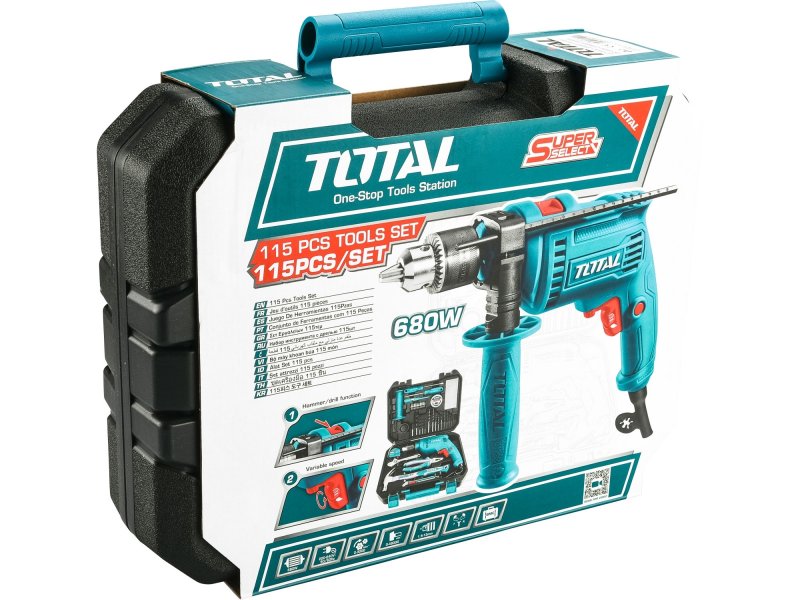 TOTAL THKTHP1152 příklepová vrtačka s nářadím a vrtáky 680W Obrázek