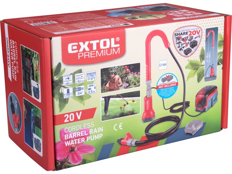 EXTOL PREMIUM 8891931 aku čerpadlo do sudu SHARE20V LiIon bez akumulátoru