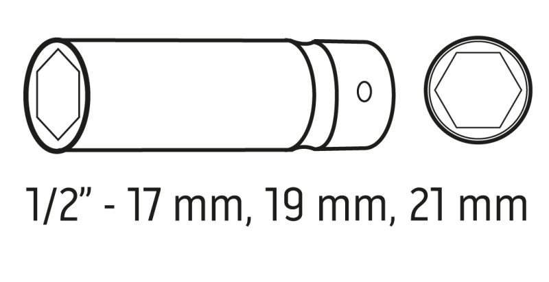 NEO TOOLS 12-350 sada rázových hlavic 1/2" 17, 19, 21mm na litá kola a AL disky