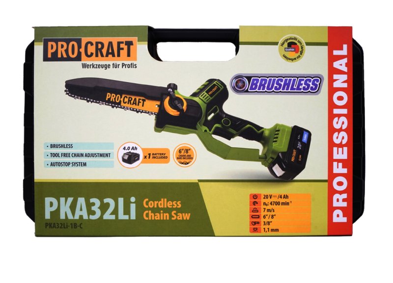 PROCRAFT PKA32Li jednoruční aku řetězová pila 15+20cm LiIon 20V 1x 4Ah v kufru Obrázek