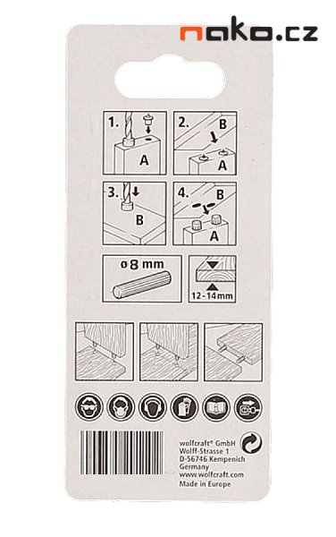 WOLFCRAFT 2912000 centrovací válečky Fix pro kolíkování D8mm, 4ks Obrázek